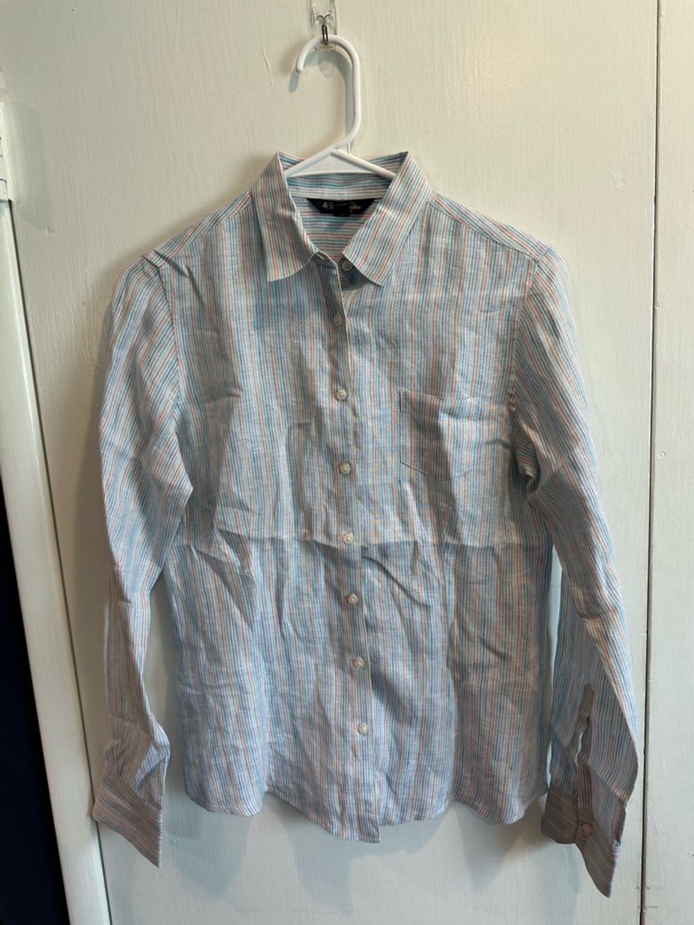 Brooks Brothers White Shirt with Blue & Pink Stripes Button-Down